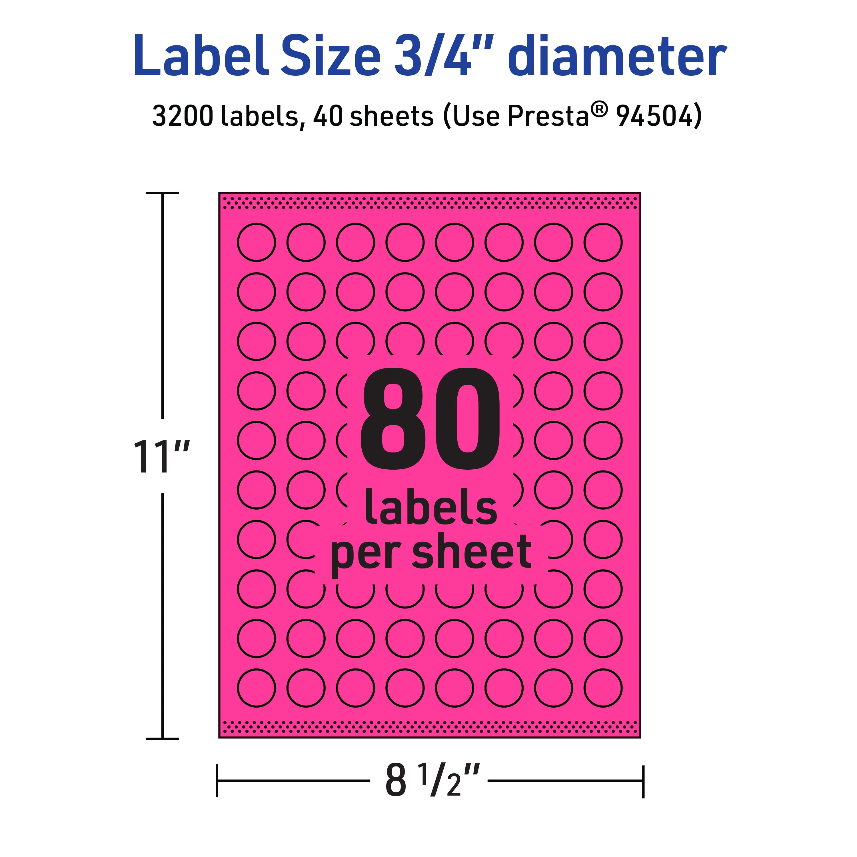 Avery Printable Round Labels, Neon Magenta, 0.75" Diameter, 3,200ct