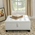 thumbnail image 5 of Charlotte 35 Inch Large Square Storage Ottoman Bench, Tufted Upholstered Lift Top Coffee Table Ottoman with Storage, Oversized Storage Ottomans, Toy Box, Air Leather Footrest for Living Room – White, 5 of 23