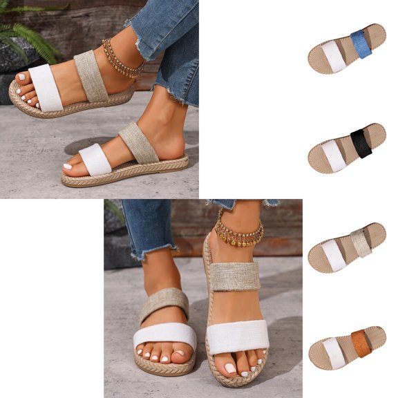 Xdegoge Espadrille Sandals for Women Plus Size Flat Slides Wide Band Braided Sole Open Toe Slip On Beach Shoes Casual Lightweight Outdoor Walking Footwear