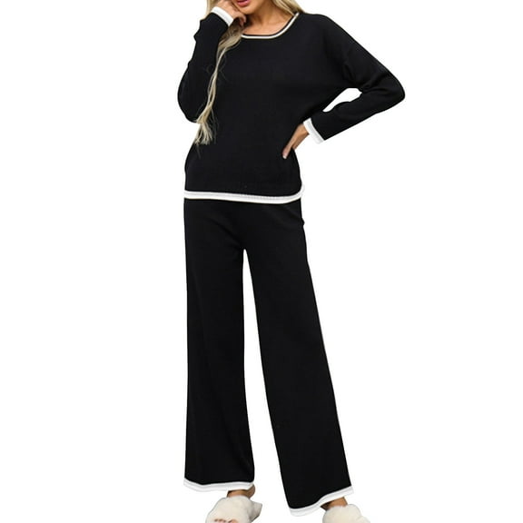 YABCSAZ Women's Sweater Sets Oversize Long Sleeve Creawneck Striped Knitted Top Shirts and Long Pants 2 Piece Outfits Loungewear Casual Loose Soft Sweater Sets 2024 Christmas Gifts for Women