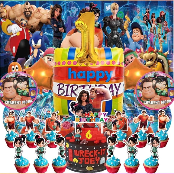 Wreck-It Ralph 1st Tableware Balloons Cake Toppers Backdrop Banner Supplies Party Decor Plates Decorations