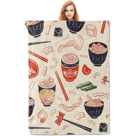 Ramen Noodles Blanket Gifts for Women Girls Adults Kids Soft Warm Lightweight Cozy Cartoon Japanese Food Throw Blankets for Bed Sofa Couch Living Room Decor 50x60in