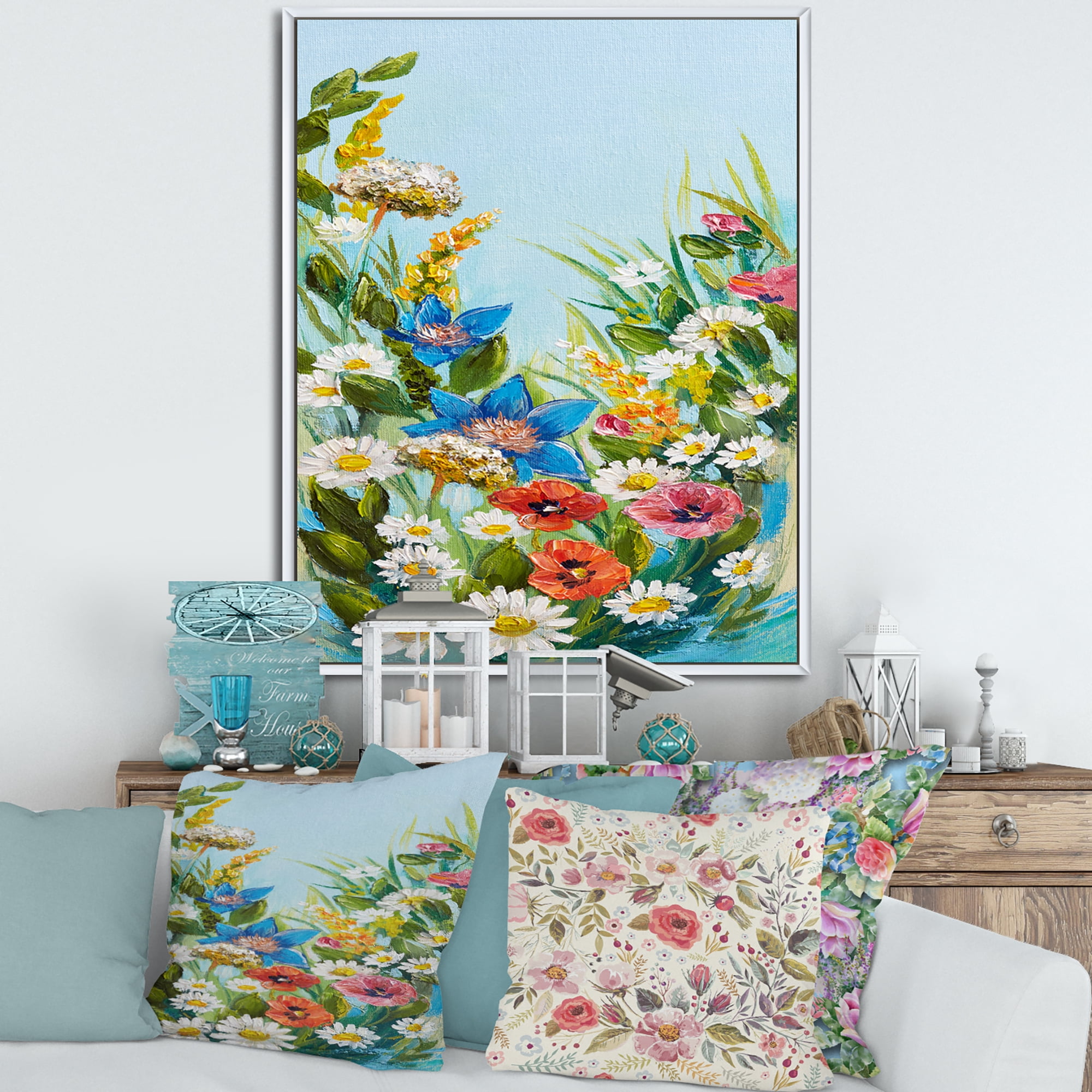 Designart 'Still Life Of Colorful Wildflowers With Leaves I' Traditional Framed Canvas Wall Art Print