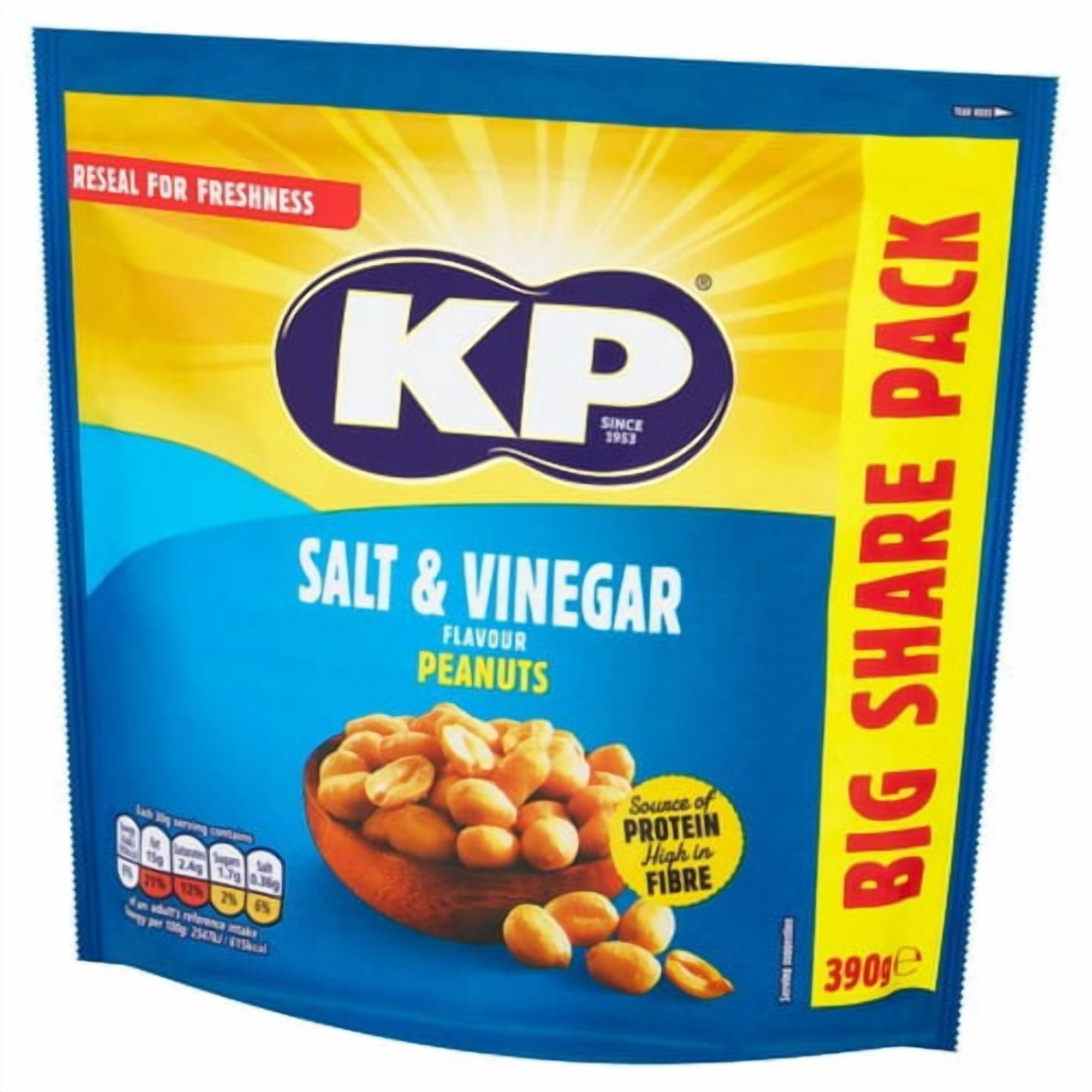 KP Nuts Salt & Vinegar Peanuts 390g, British Import (Pack of 3)