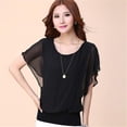 thumbnail image 1 of Blusa De Manga Corta De Murciélago Con Cuello Redondo De Verano Blusa De Mujer Con Volantes De Color Puro Likrtyny Mujer, 1 of 8