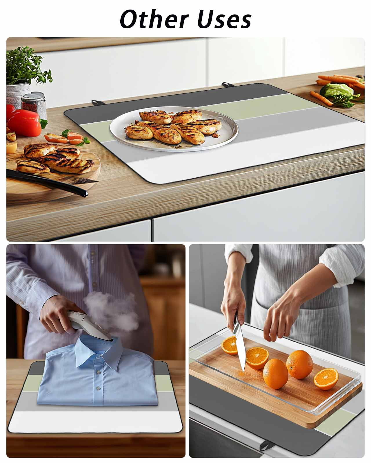 Stove Top Covers for Electric Stove, Grey Green Striped Glass Stovetop Cover Protector, Farmhouse Modern Induction Cooktop Protector Oven Mat for Kitchen Countertop 24"x21"