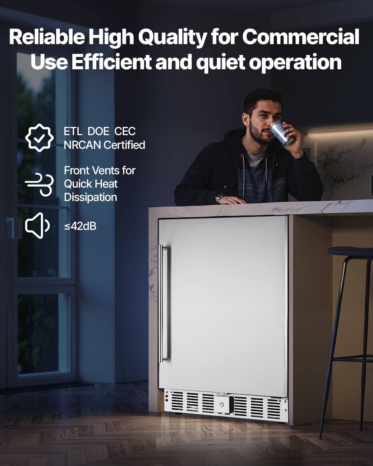 VEVOR 24-Inch Indoor/Outdoor Beverage Refrigerator,150 QT Freestanding or Undercounter Beverage Fridge,180 Cans Built-in Beer Fridge with Stainless Steel Body for Residential Home Bar Commercial Use