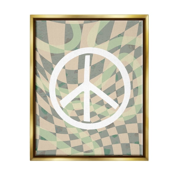 Stupell Industries Retro Peace Symbol Abstract Painting Gold Floater Framed Art Print Wall Art, 17 x 21