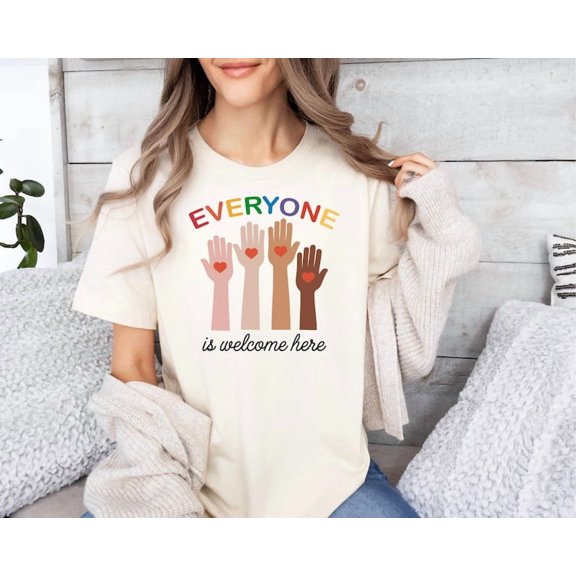 Everyone Is Welcome Here Teacher T-Shirt, Inclusion and Equality Shirt for Women, Back to School Tee, Kindness Matters Teacher Gift
