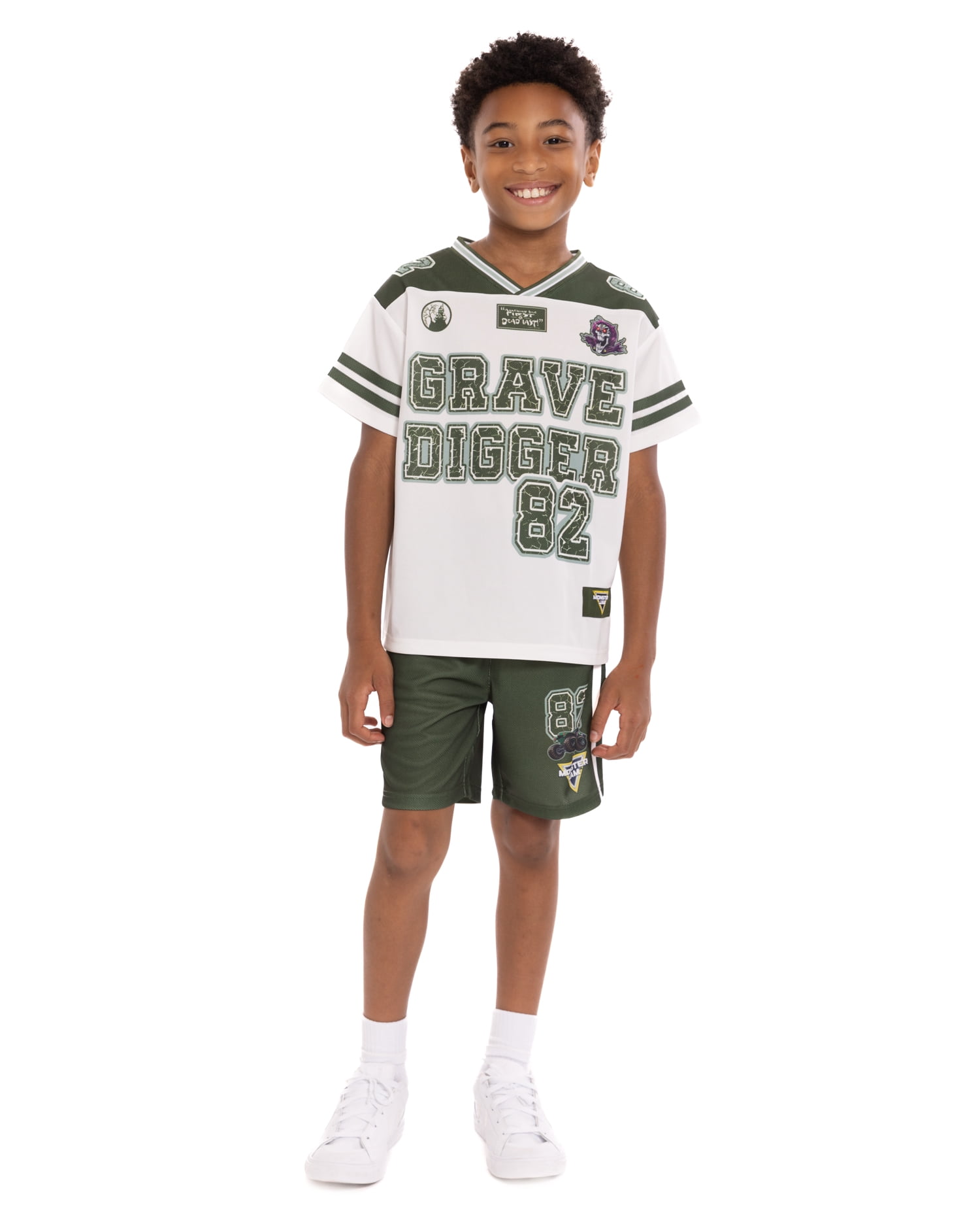 Monster Jam Boys V Neck Graphic Football Jersey and Shorts Set, Sizes 4-16