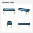 thumbnail image 3 of 55" Upholstered Ottoman Bench with Arms Low Back,End of Bed Entryway Bedroom Golden Tapered Leg Blue, 3 of 8