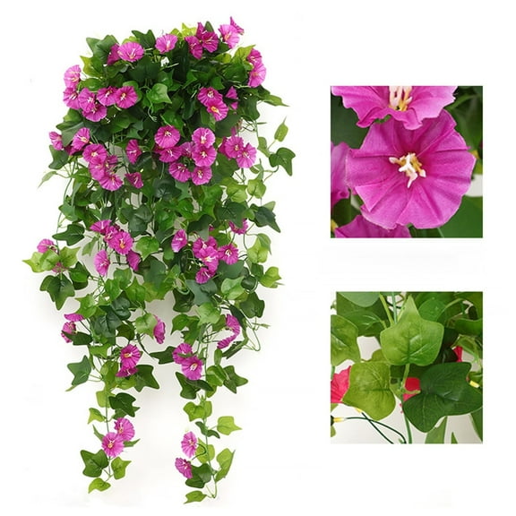 Artificial Hanging Flowers for Outdoors, Fake Hanging Plants Pothos Vines with Yellow Flowers for Wall Home Living Room Indoor Outdoor Decor(Red)