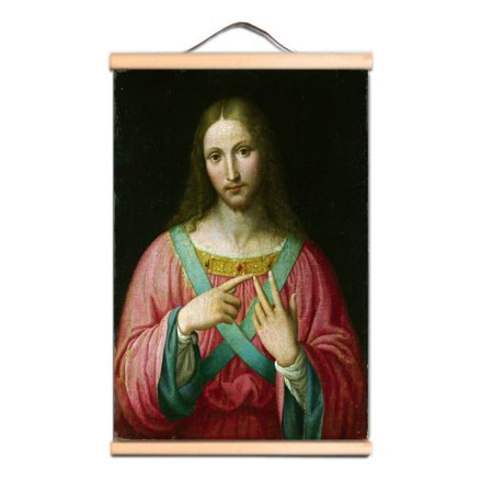 Follower of Bernardino Luini. Christ Vintage Oil Painting - Leonardo da Vinci Antique Hanging Canvas Print Art Scroll Painting Wall Art Banner For Living Room Office Christ Church Home Decor