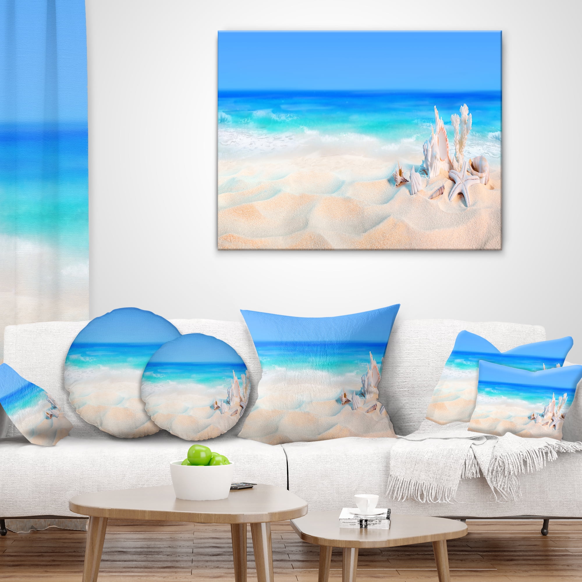 Designart Seashells on Seashore - Beach Photography Throw Pillow - 12x20
