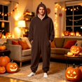thumbnail image 2 of USNSM Pajamas Women Cozy Fleece Lined Home Jumpsuit, Cute Fall Pajamas, Loose Relaxed Fit, For Fall Winter Matching Loungewear Brown S, 2 of 7