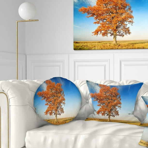 Design Art Designart Colorful Lonely Fall Tree Landscape Photo Throw Pillow Walmart Com Walmart Com