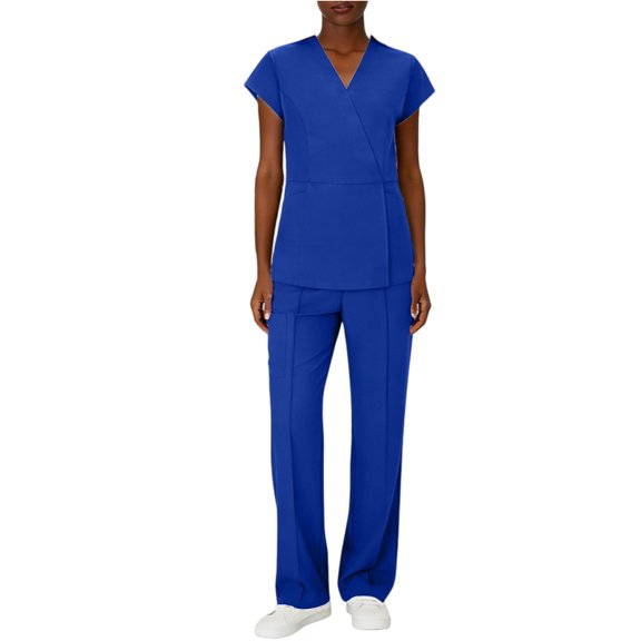 Fgvctg Scrubs for Women Set Clearance Plus Size Scrub Set Stretchy V Neck Scrub Tops and Pants Nursing Scrubs Medical Scrubs Scrub Jumpsuit Royal Blue XL