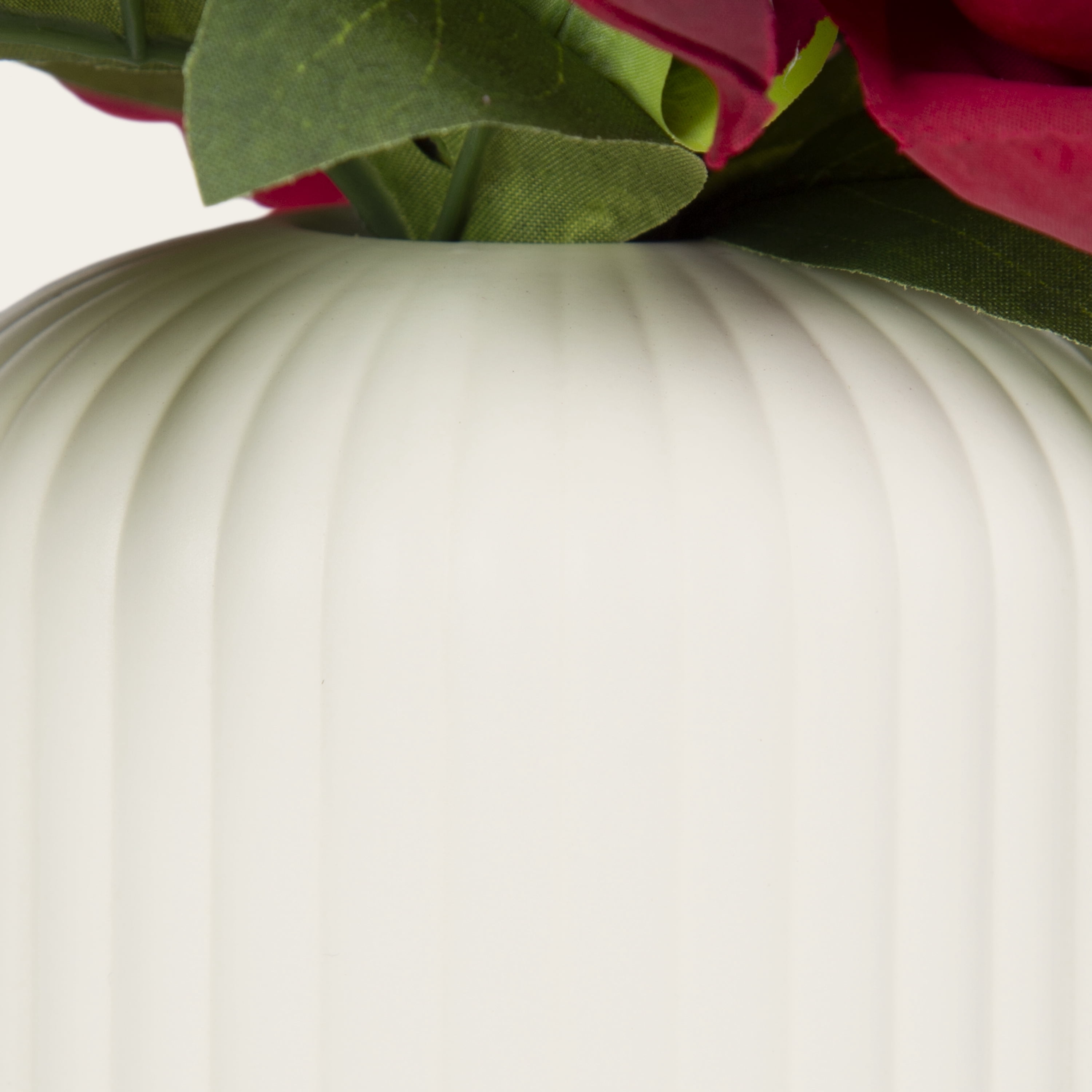 Better Homes & Gardens 12.75" Artificial Red Peony Flowers in Ribbed off-White Ceramic Vase