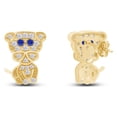 thumbnail image 3 of AFFY Round Cut Simulated Blue Sapphire & White Cubic Zirconia Cute Tiny Dog Animal Stud Earrings In 14k Yellow Gold Over Sterling Silver, 3 of 5