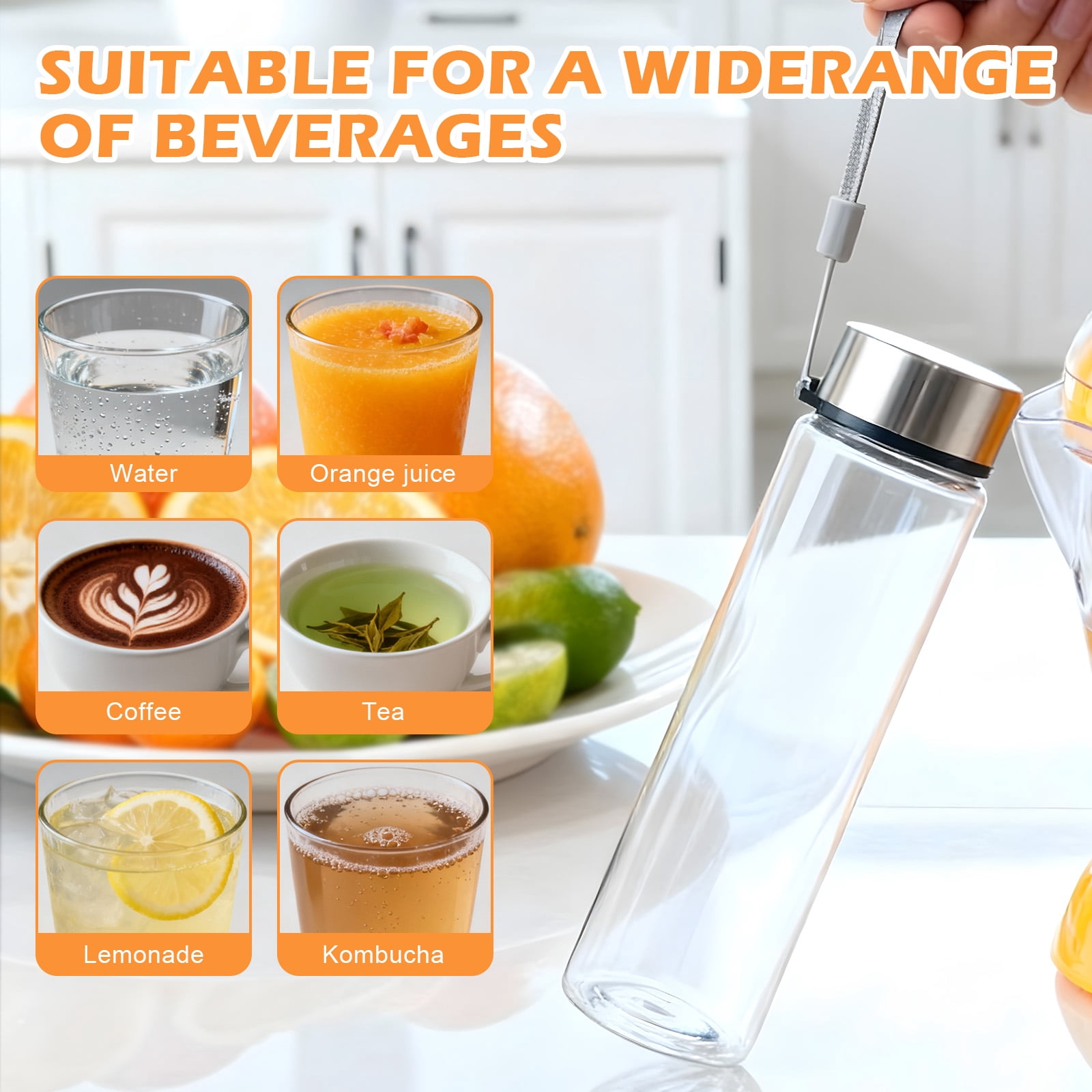 Koomade 2-Pack 18oz Clear Plastic Tumblers with Strap, Leak-Proof