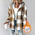 thumbnail image 2 of Women's Flannel Plaid Jacket Drawstring Hooded Sherpa Fleece Lining Winter Jackets Button Up Long Sleeve Outerwear (M, Khaki), 2 of 5