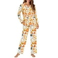 thumbnail image 2 of FOR U DESIGNS Thanksgiving Pumpkin Pajama Sets for Women 2 Piece Button Down Long Pants Size 4XL Sleepwear Long Sleeve V-neck Tops for Women Jogger Loungewear Fall, 2 of 7