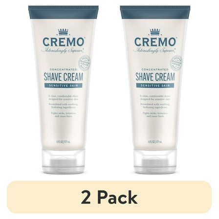 (2 pack) Cremo Sensitive Skin Concentrated Shave Cream, Unscented, 6 oz