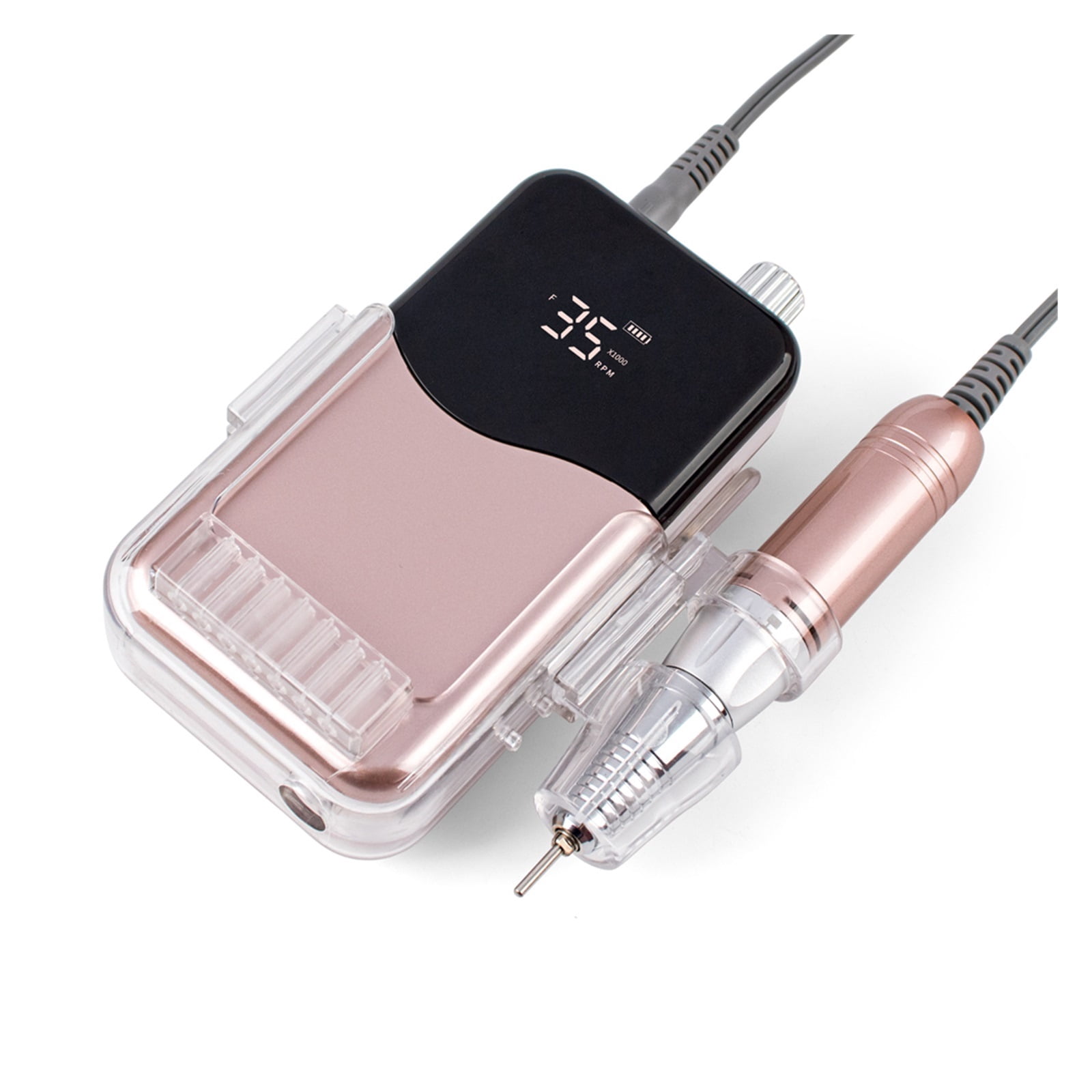 Portable Base Desktop Cordless Nail Drill Machine 35000RPM Rechargeable Manicure Electric Nail File Wireless Rose Gold ,Low Noise