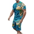 thumbnail image 2 of BiZtdJrK Mens Short Sets 2 Piece Outfits Summer Loose Fit Shirts and Casual Drawstring Shorts with Pockets Tracksuits Fashion Map Print Jogger Sport Set Prime Sales Navy M, 2 of 5
