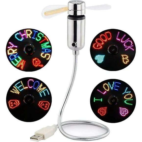 LED USB Fan, New Creative Programmable USB-Powered Portable Fan, Mini Gooseneck DIY Message Fan