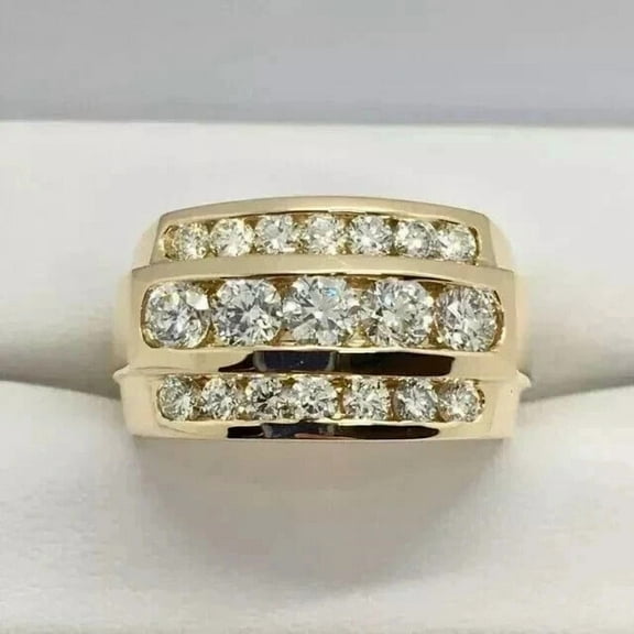 Wedding Men's Pinky Ring 14K Yellow Gold Plated Silver 1.50Ct Round Cut VVS1/D Diamond