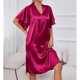 thumbnail image 5 of Mujeres camisón manga corta ropa de dormir V Masajeadores cuello color puro pijama vestido rojo L, 5 of 8