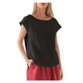 thumbnail image 2 of JUNWELL Lin à la Mode des Femmes Casual Ample Mode à Manches Courtes T-shirt Couleur Unie Col Rond Top, 2 of 7