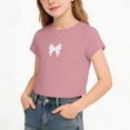 thumbnail image 2 of Posijego Girls Cropped Tops Bow Print Graphic T-Shirts Kids Girls Short Sleeve Summer Athletic Tee Shirts for Little Girls, 2 of 6