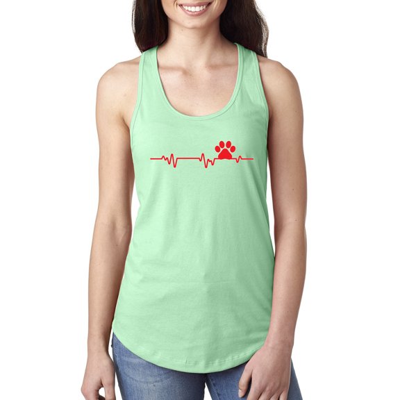 Dog Heartbeat | Paw Print EKG Lifeline | Veterinarian Vet Tech Dog Lover Ladies Racerback Tank Top, Mint, Small