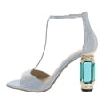 thumbnail image 2 of XYD Women Elegant T-Bar Sandals Open Toe Crystal Studs Ankle Strap Chunky Block High Heels Pumps Dressy Shoes Size 13 Blue, 2 of 4