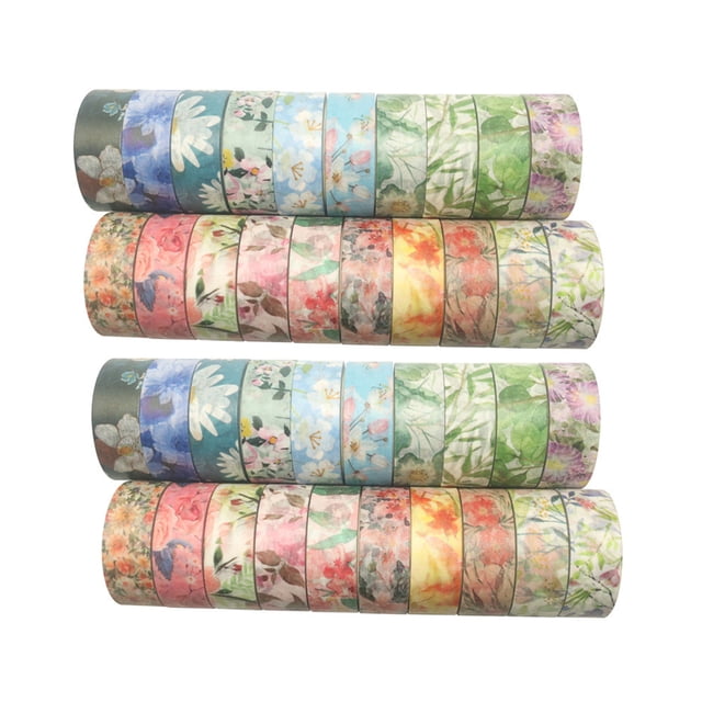 Juego de 40 rollos de cinta Washi con flores florales, hojas, plantas, cintas decorativas Washi deco Tomshoo Cinta