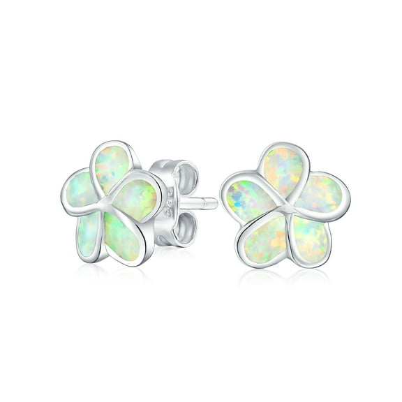 Bling Jewelry Womens White Plumeria Opal Stud Earrings 10MM October Birthstone