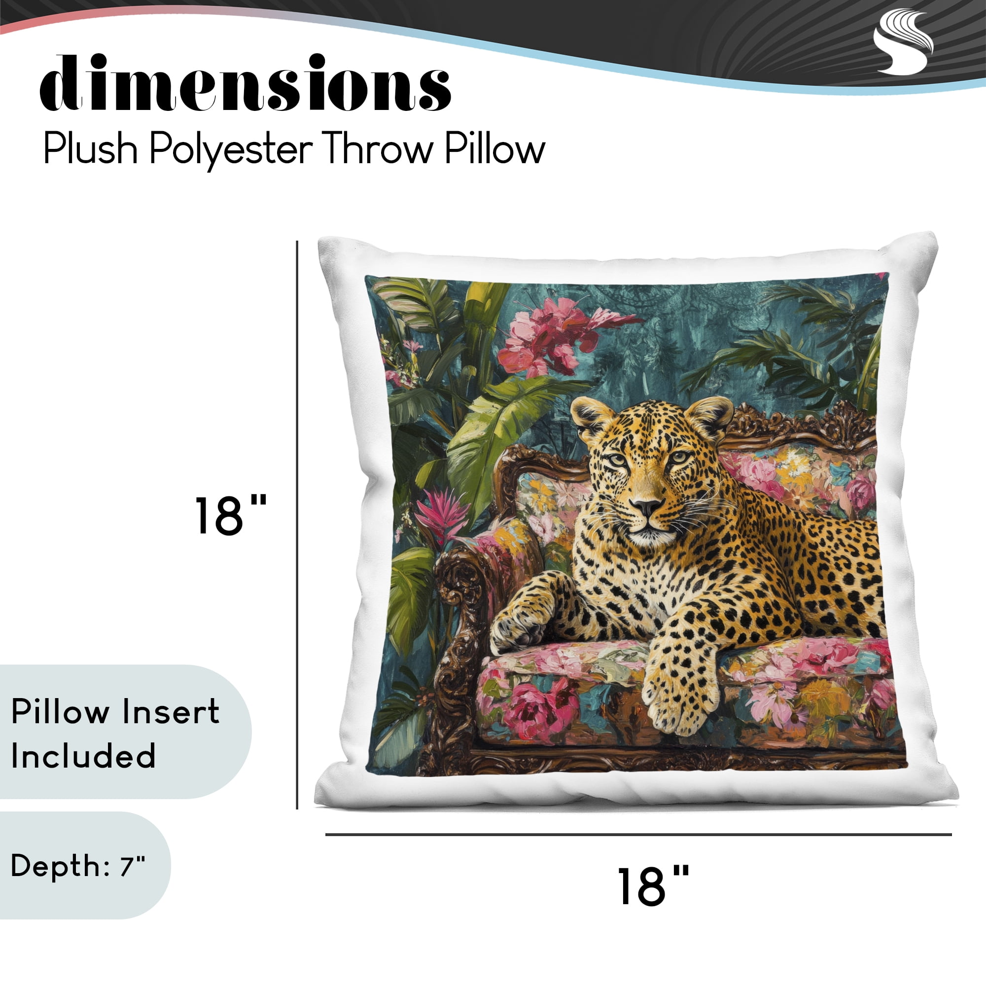 Stupell Industries Fashionable Leopard on Floral Sofa Decorative Printed Throw Pillow, design by Petal Prints Design, 18 x 7 x 18