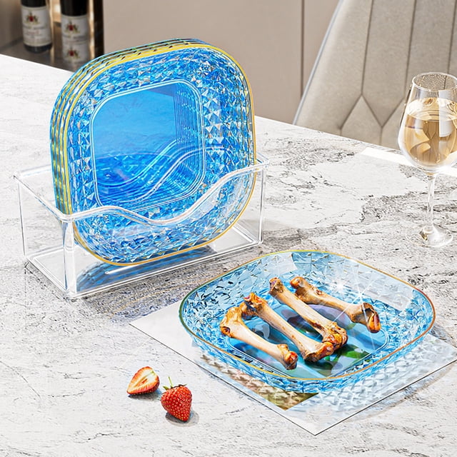 Kugisaki 4 PCS Plastic Serving Trays With Base For Party Dinner Plates Dishwasher Plastic Plates Reusable Lightweight Plates For Kitchen Or Camping on Clearance