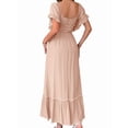 thumbnail image 3 of Robe Midi à Manches Courtes pour Femmes, Encolure Carrée, Couleur Contrastante, Décontractée, Rick Rack, Robes Smockées, Orange Rose m, 3 of 7