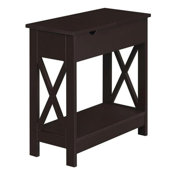 Pemberley Row Wood Espresso End Table Rectangular Charging Station Flip Top 23.25" x 11.25" x 24"