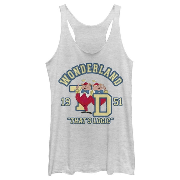 Women's Alice in Wonderland Retro Tweedledee and Tweedledum That's Logic Racerback Tank Top White Heather Small
