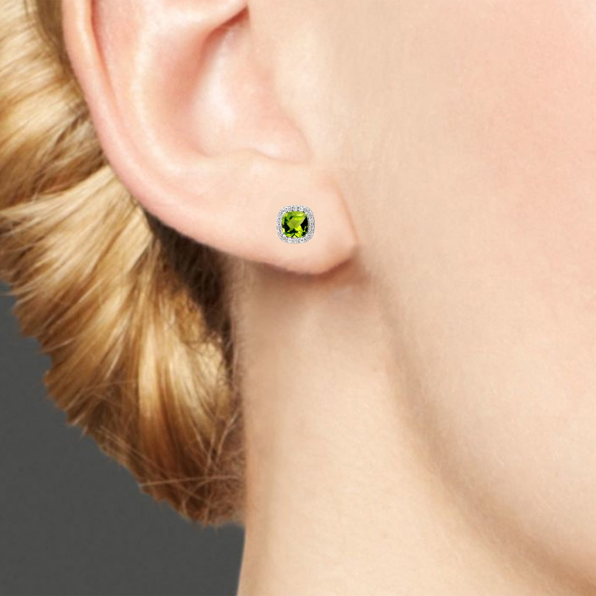 Diam accent, Created Peridot & White Sapphire Sterling Silver 3 pcs Jewelry Set