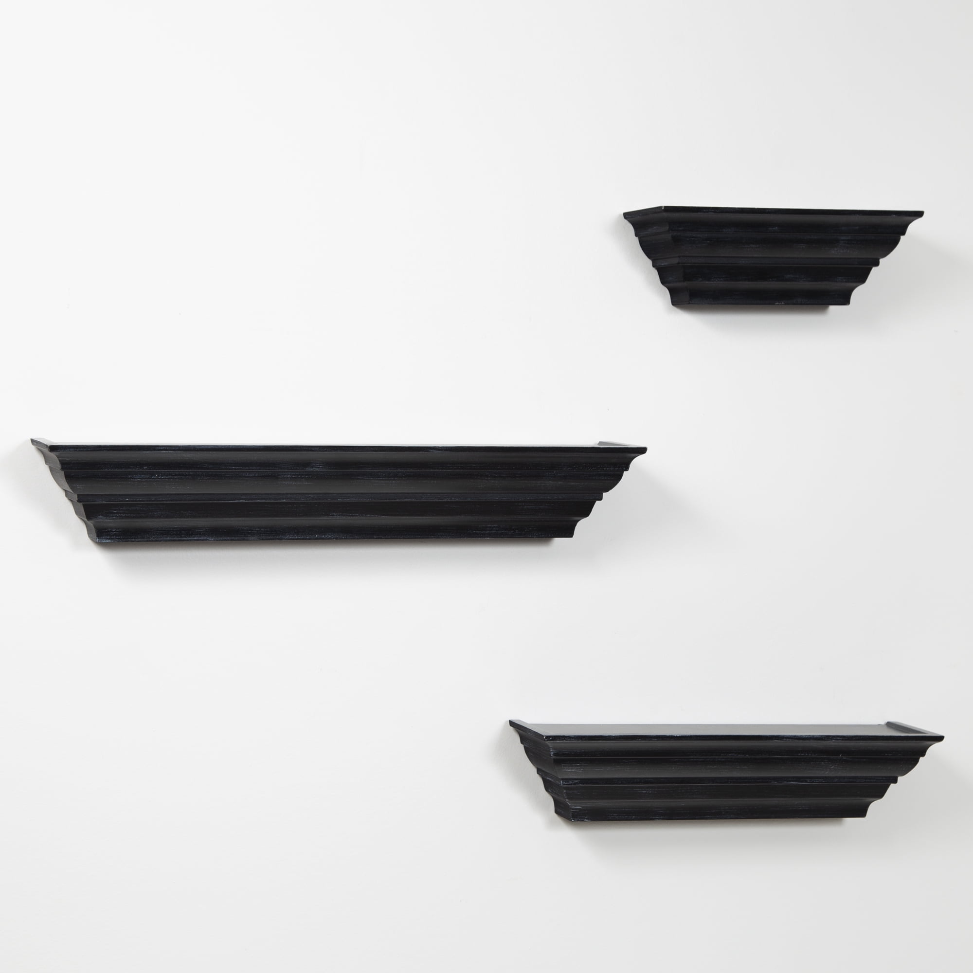 Gallery Solutions Traditional Distressed Black 3 Piece Floating Ledge Shelf Set