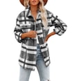 thumbnail image 3 of Chaqueta de Franela A Cuadros para Mujer, Ideal para Otoño Camisa de Larga con Botones y Bolsillos Laterales Negro L, 3 of 7