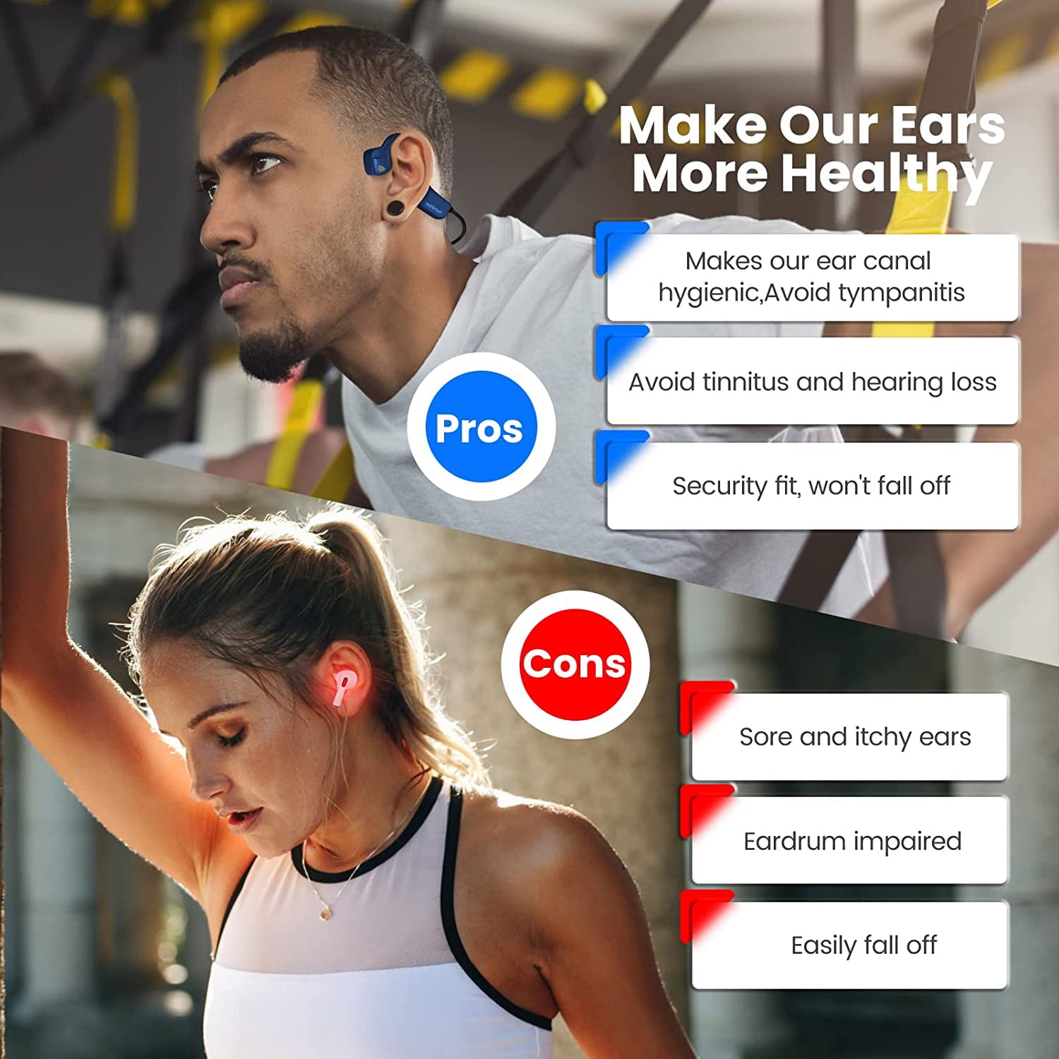 YouthWhisper Bone Conduction Headphones Bluetooth Open Ear Headset Wireless Bluetooth Sports Earphones with Built-in Mic Waterproof for Workout