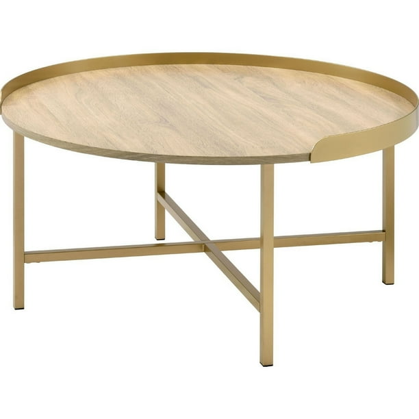 Coffee Table With Round Tray Top And Tubular Metal Legs Brown Saltoro Sherpi Com Round Tray Top And Tubular Metal Legs, Steel Tray Top Coffee Table