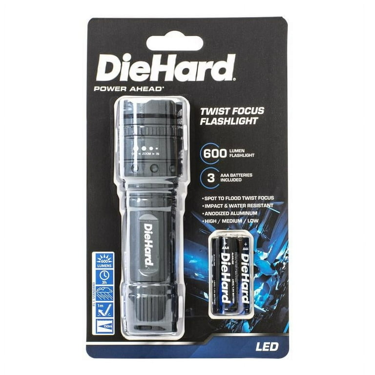DieHard 41-6121 Twist Focus Flashlight, Grey, 600-Lumens - Walmart.com