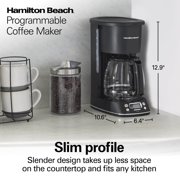 Hamilton Beach 12 Cup Programmable Coffee Maker, Glass Carafe, Matte Black
